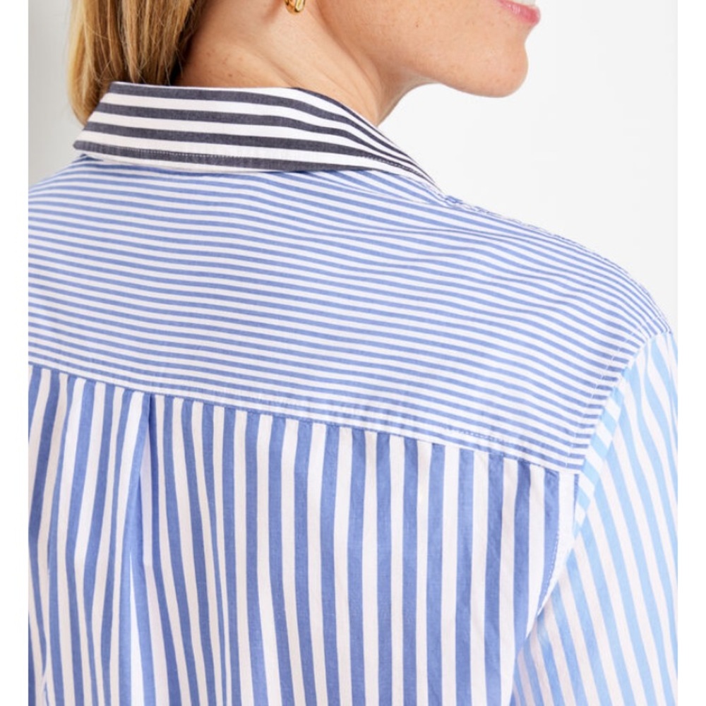 Talbots Boyfriend Shirt - Blue & Gray Poplin Button Down - Mixed Stripe L - Picture 2 of 12